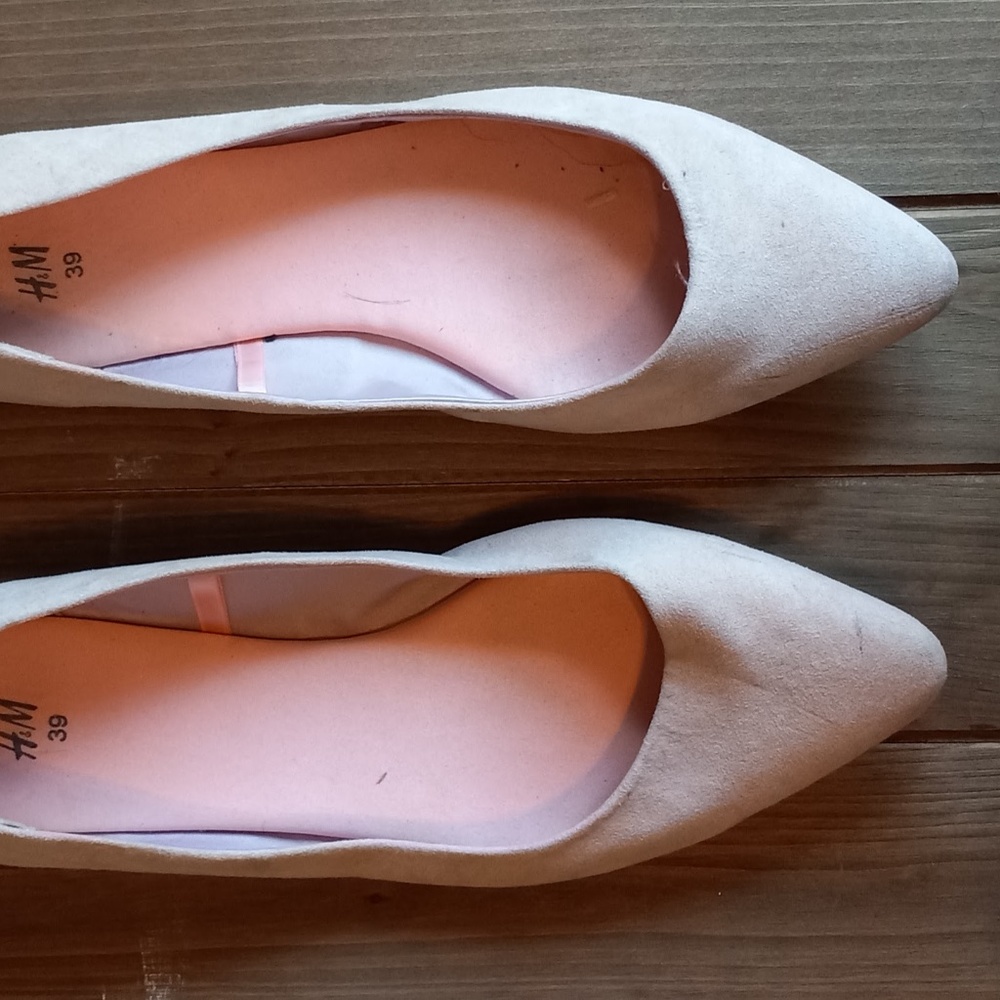 light pink faux suede flats